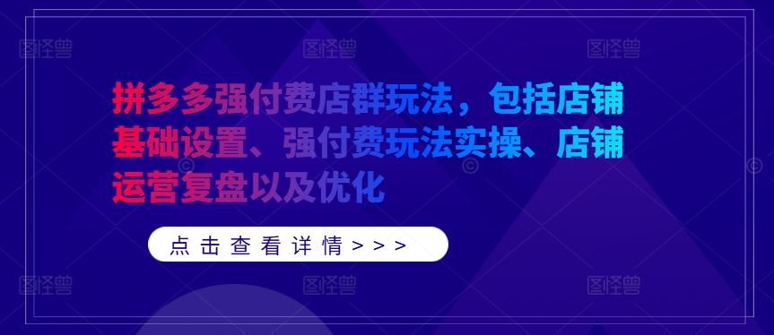 拼多多强付费店群玩法，包括店铺基础设置、强付费玩法实操、店铺运营复盘以及优化-徐小晨博客