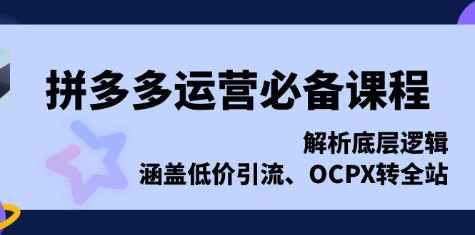 拼多多运营必备课程，解析底层逻辑，涵盖低价引流、OCPX转全站-徐小晨博客