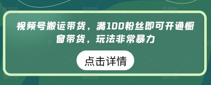 视频号搬运带货，满100粉丝即可开通橱窗带货，玩法非常暴力【揭秘】-徐小晨博客