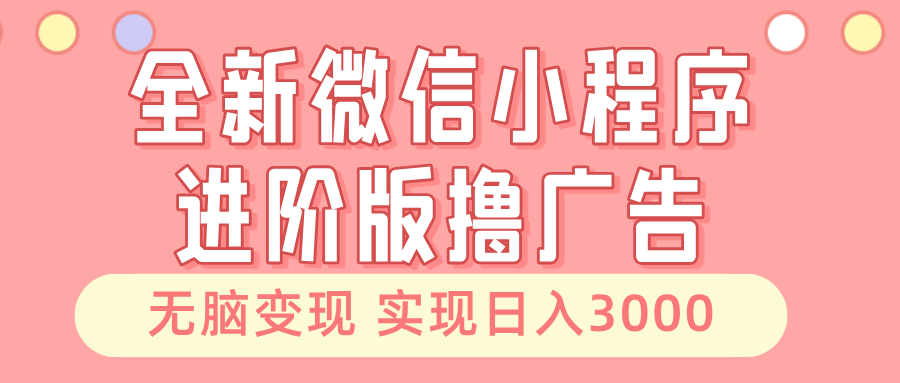 全新微信小程序进阶版撸广告 无脑变现睡后也有收入 日入3000＋-徐小晨博客