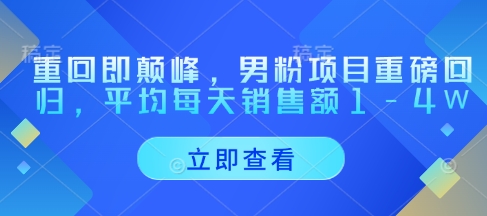重回即颠峰，男粉项目重磅回归，平均每天销售额1-4W-徐小晨博客