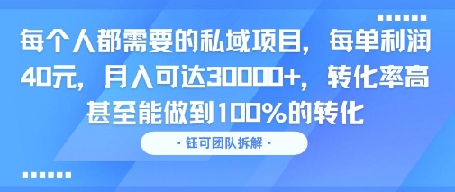 每个人都需要的私域项目，每单利润40米，月入可达3W+，转化率高 甚至能做到100%的转化-徐小晨博客