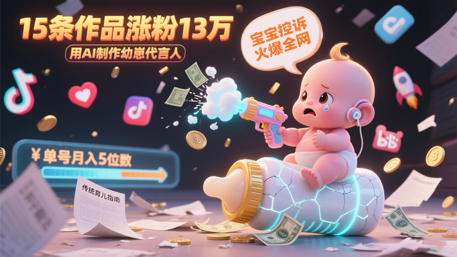 用AI制作幼崽代言人，宝宝的控诉火爆全网，15条作品涨粉13万，单号月入5位数实操教程-徐小晨博客