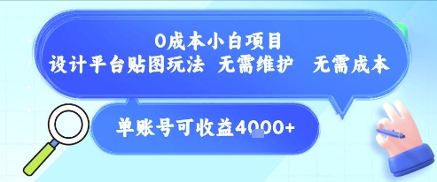 0成本小白项目，设计平台贴图玩法，无需维护，无需成本，单账号单月可产生收益4k+-徐小晨博客
