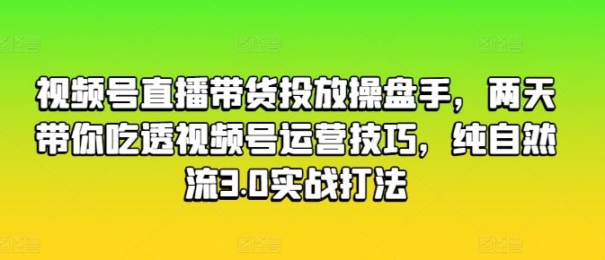 视频号直播带货投放操盘手，两天带你吃透视频号运营技巧，纯自然流3.0实战打法-徐小晨博客