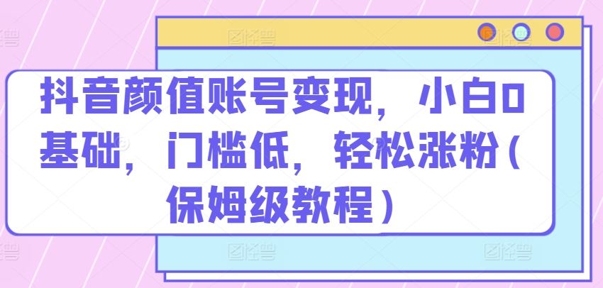 抖音颜值账号变现，小白0基础，门槛低，轻松涨粉(保姆级教程)【揭秘】-徐小晨博客