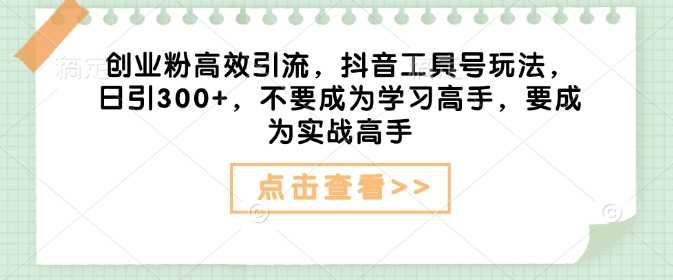 创业粉高效引流，抖音工具号玩法，日引300+，不要成为学习高手，要成为实战高手-徐小晨博客