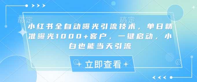 小红书全自动曝光引流技术，单日精准曝光1000+客户，一键启动，小白也能当天引流【揭秘】-徐小晨博客