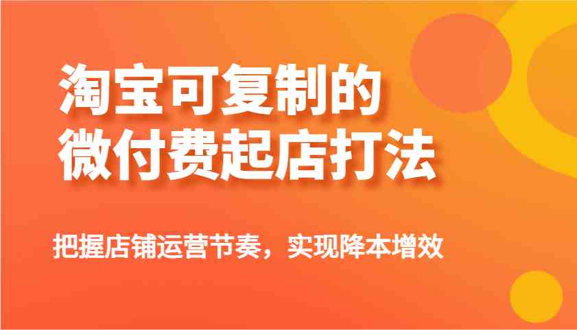 淘宝可复制的微付费起店打法，把握店铺运营节奏，实现降本增效！-徐小晨博客