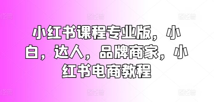 小红书课程专业版，小白，达人，品牌商家，小红书电商教程-徐小晨博客