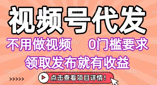 视频号代发，不用剪辑不用做视频，0门槛要求，领取发布就有收益，任务没有无上限，小白轻松上手【揭秘】-徐小晨博客