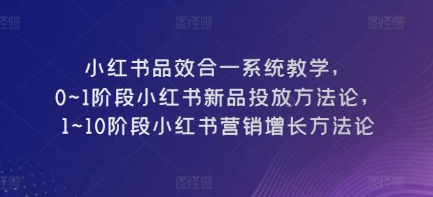 小红书品效合一系统教学，0~1阶段小红书新品投放方法论，1~10阶段小红书营销增长方法论-徐小晨博客