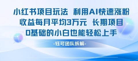 适合小白操作的小红书新项目，利用AI快速涨粉，收益每月平均1W+-徐小晨博客