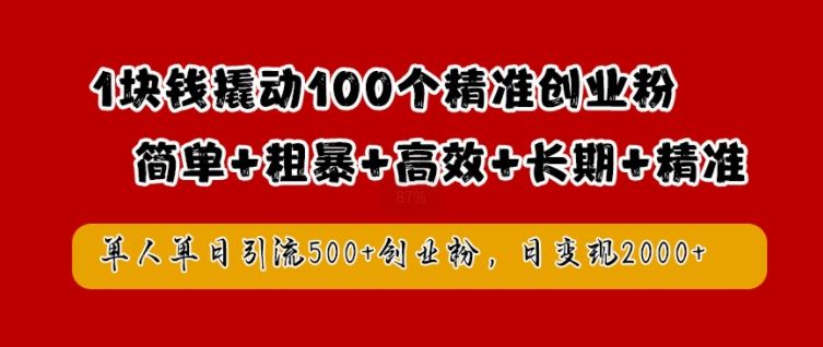 1块钱撬动100个精准创业粉，简单粗暴高效长期精准，单人单日引流500+创业粉，日变现2k【揭秘】-徐小晨博客
