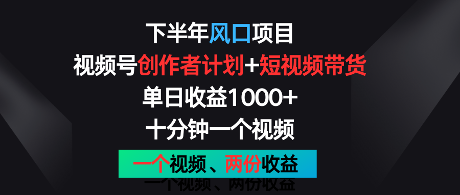下半年风口项目，视频号创作者计划+视频带货，单日收益1000+，一个视频两份收益-徐小晨博客