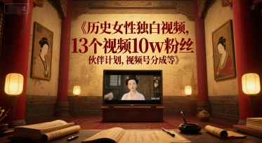 历史女性独白视频，13个视频10w粉丝，伙伴计划，视频号分成等-徐小晨博客
