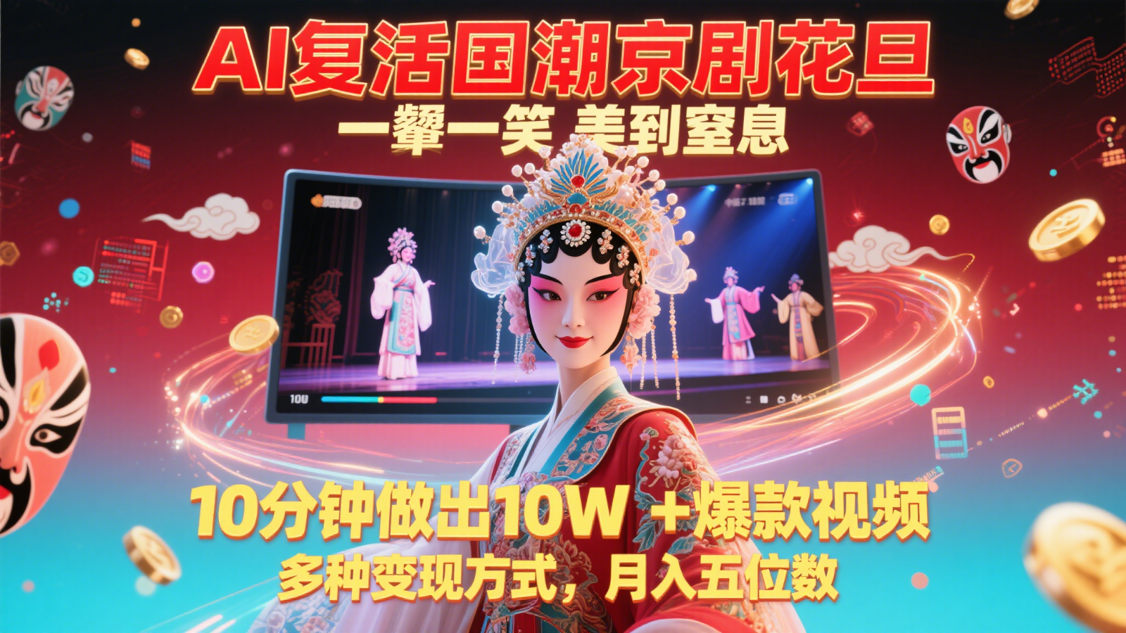 AI复活国潮京剧花旦，一颦一笑美到窒息，10分钟做出10W+爆款视频，多种变现方式，…-徐小晨博客
