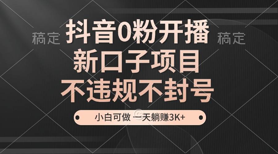 抖音0粉开播，新口子项目，不违规不封号，小白可做，一天躺赚3K+-徐小晨博客