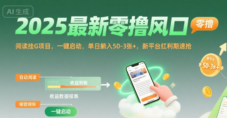 2025最新零撸风口，阅读挂G项目，一键启动，单日躺入 50-3张+，新平台红利期速抢【揭秘】-徐小晨博客