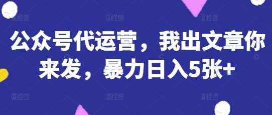 公众号代运营，我出文章你来发，暴力日入5张+【揭秘】-徐小晨博客