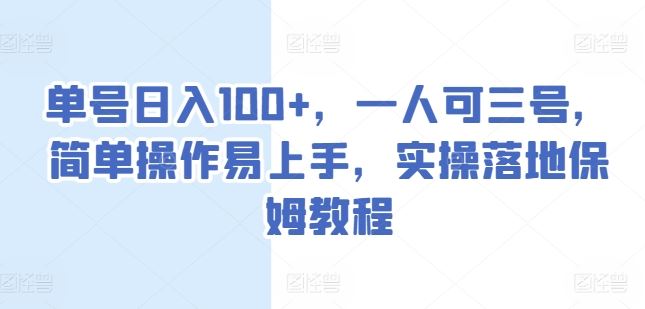 单号日入100+，一人可三号，简单操作易上手，实操落地保姆教程【揭秘】-徐小晨博客