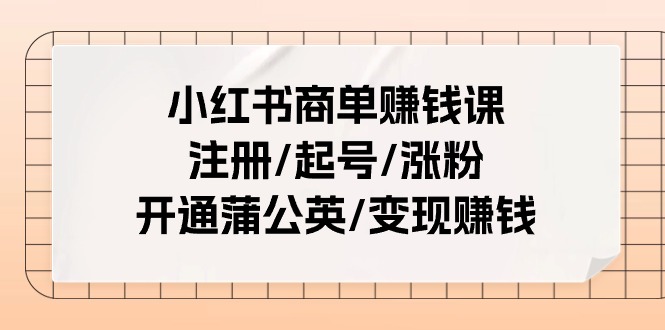 小红书商单赚钱课：注册/起号/涨粉/开通蒲公英/变现赚钱（25节课）-徐小晨博客