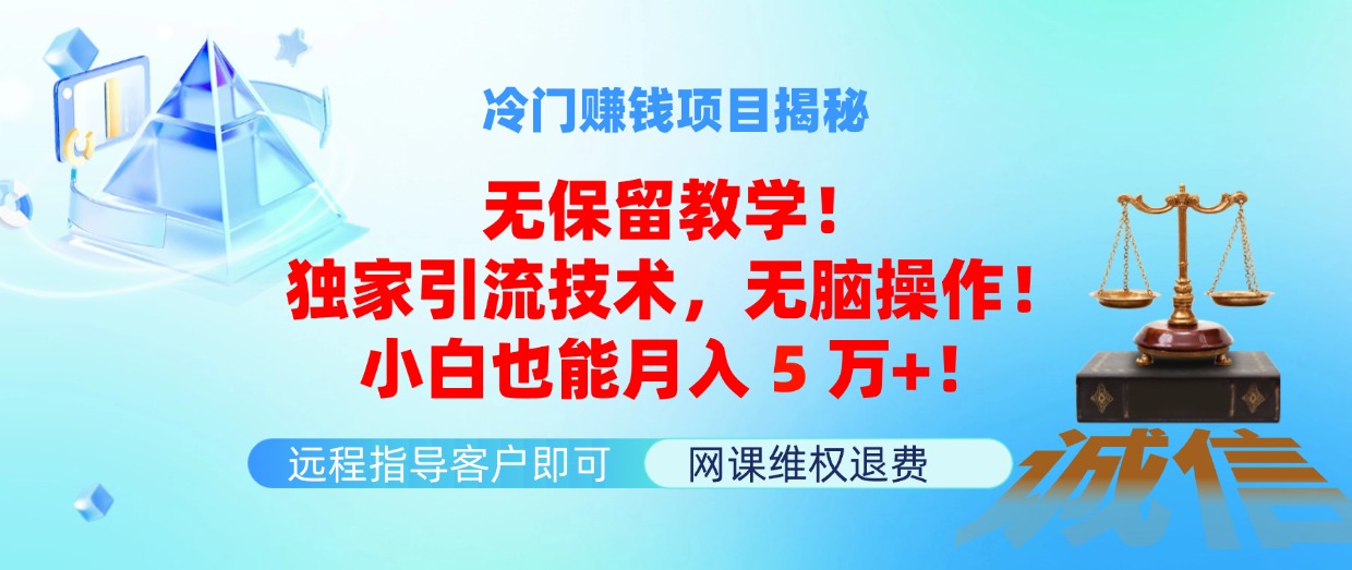 冷门赚钱项目无保留教学！独家引流技术，无脑操作！小白也能月入5万+！-徐小晨博客