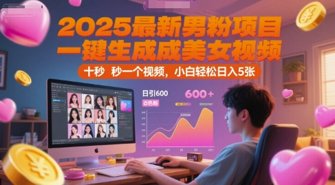 2025最新男粉项目，一键生成美女视频，日引600+色粉 十秒一个视频，小白轻松日入5张【揭秘】-徐小晨博客