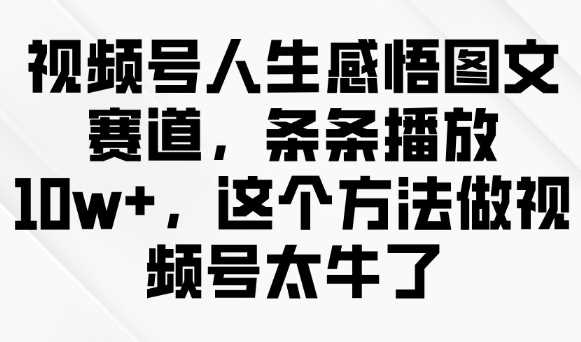 视频号人生感悟图文赛道，条条播放10w+，这个方法做视频号太牛了-徐小晨博客