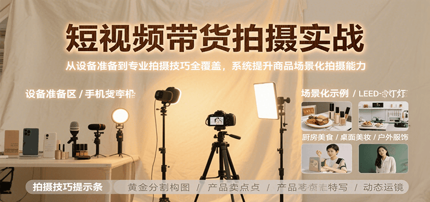 短视频带货拍摄实战，从设备准备到专业拍摄技巧全覆盖，系统提升商品场景化拍摄能力-徐小晨博客