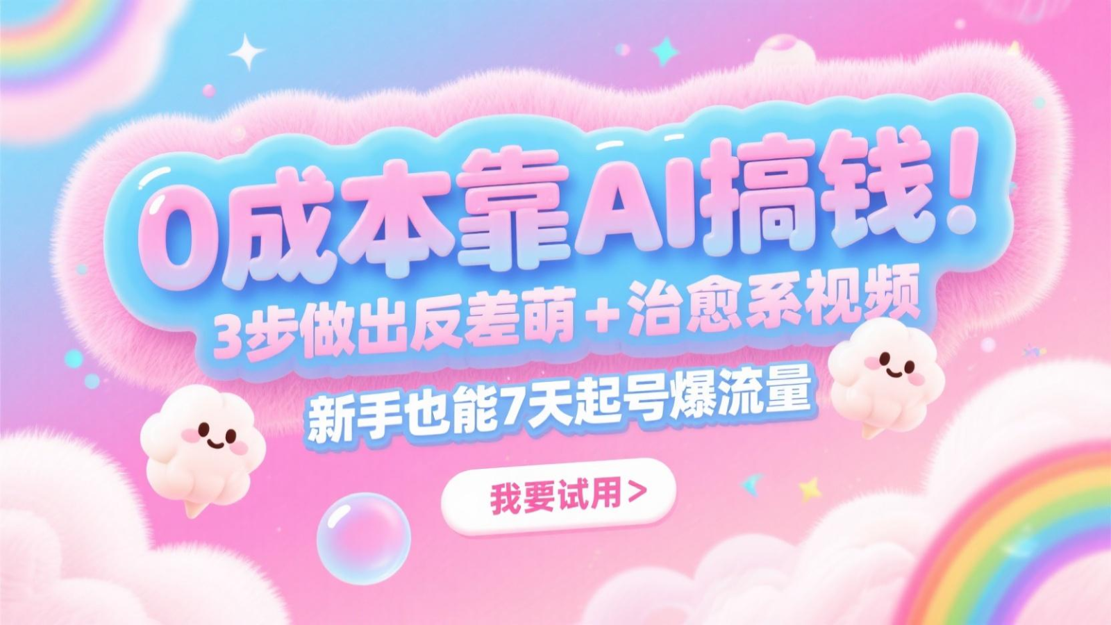 0成本靠AI搞钱！3步做出反差萌+治愈系视频，新手也能7天起号爆流量，月入5位数-徐小晨博客