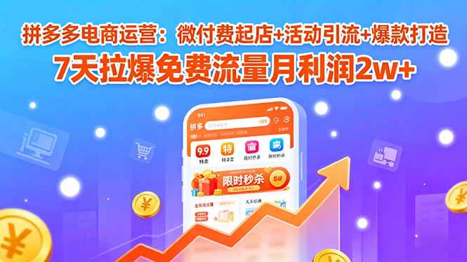 拼多多电商运营：微付费起店+活动引流+爆款打造 7天拉爆免费流量月利润2w+-徐小晨博客