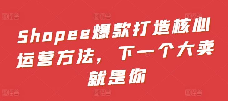 Shopee爆款打造核心运营方法，下一个大卖就是你-徐小晨博客