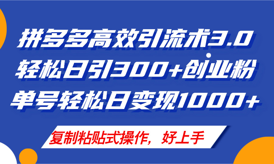 拼多多店铺引流技术3.0，日引300+付费创业粉，单号轻松日变现1000+-徐小晨博客