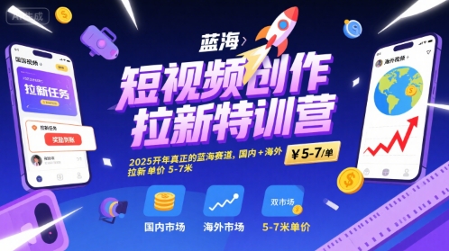 短视频创作拉新特训营，2025开年真正的蓝海赛道，国内+海外，拉新单价5-7米-徐小晨博客
