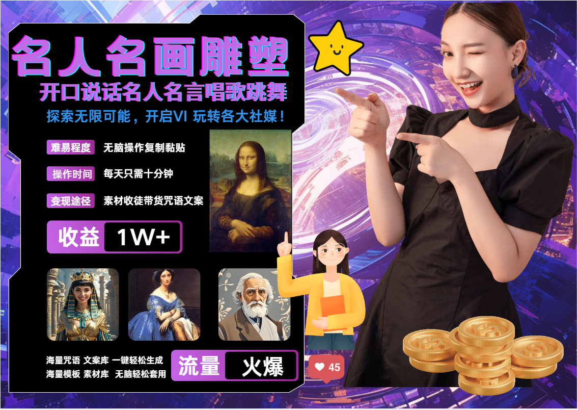 名画名人名言超强反转唱歌跳舞说话 吸睛火爆流量爆炸 每天三分钟 月入过万-徐小晨博客