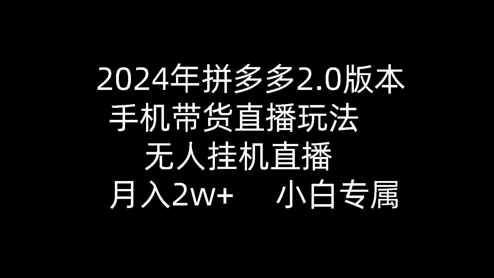 2024年拼多多2.0版本，手机带货直播玩法，无人挂机直播， 月入2w+， 小…-徐小晨博客