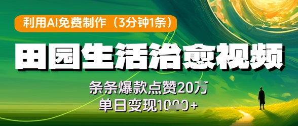 利用AI免费制作田园生活治愈视频，条条爆款点赞20W，单日变现几张-徐小晨博客