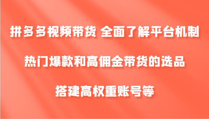 拼多多视频带货 全面了解平台机制、热门爆款和高佣金带货的选品，搭建高权重账号等-徐小晨博客