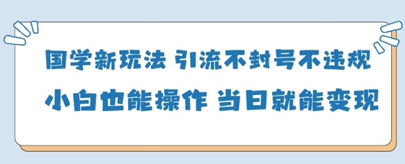 国学新玩法，引流不封号不违规小白也能操作，当日就能变现-徐小晨博客