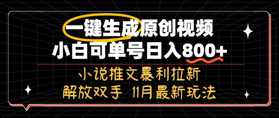 11月最新玩法小说推文暴利拉新，一键生成原创视频，小白可单号日入800+…-徐小晨博客