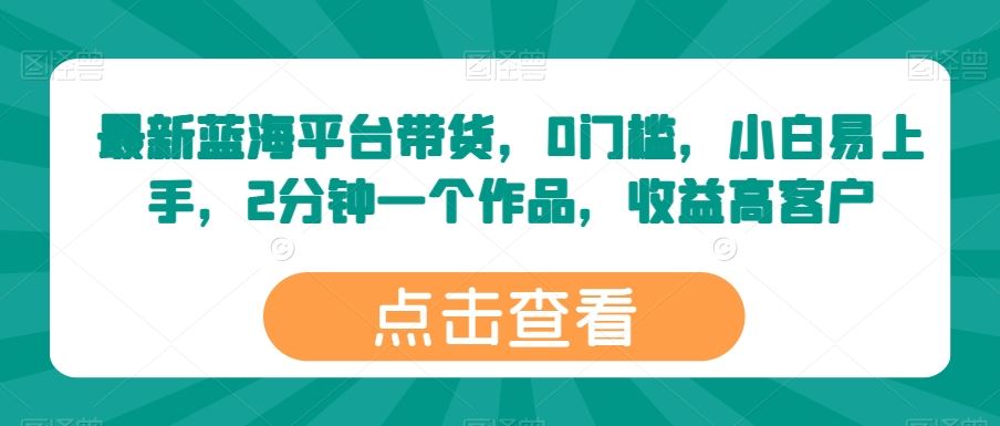 最新蓝海平台带货，0门槛，小白易上手，2分钟一个作品，收益高【揭秘】-徐小晨博客