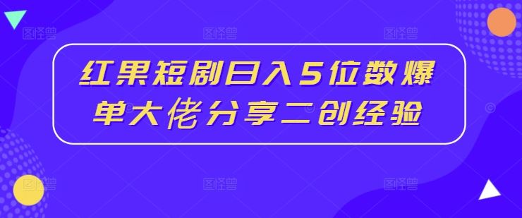 红果短剧日入5位数爆单大佬分享二创经验-徐小晨博客
