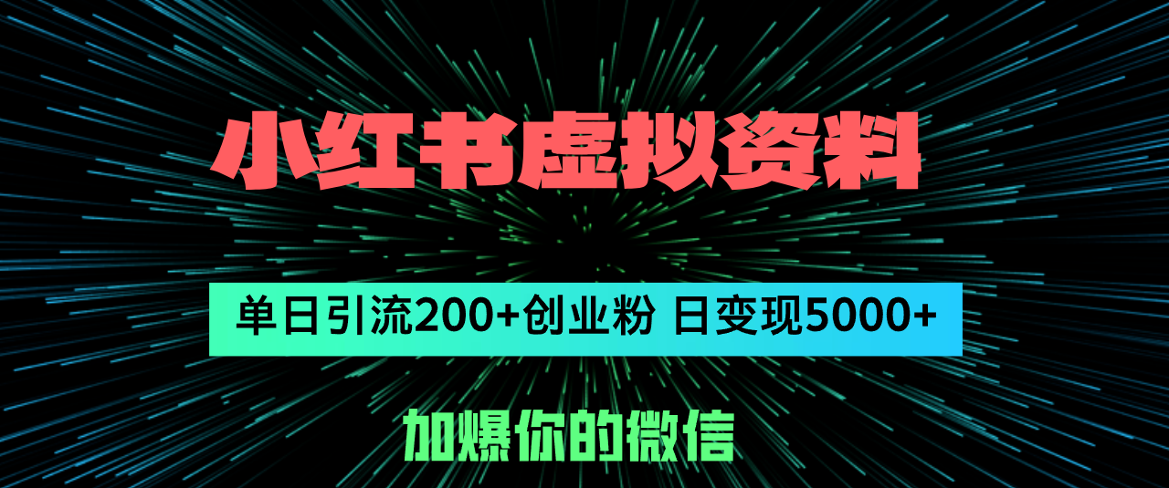 小红书虚拟资料日引流200+创业粉，单日变现5000+-徐小晨博客