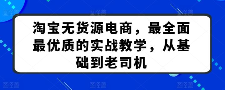 淘宝无货源电商，最全面最优质的实战教学，从基础到老司机-徐小晨博客