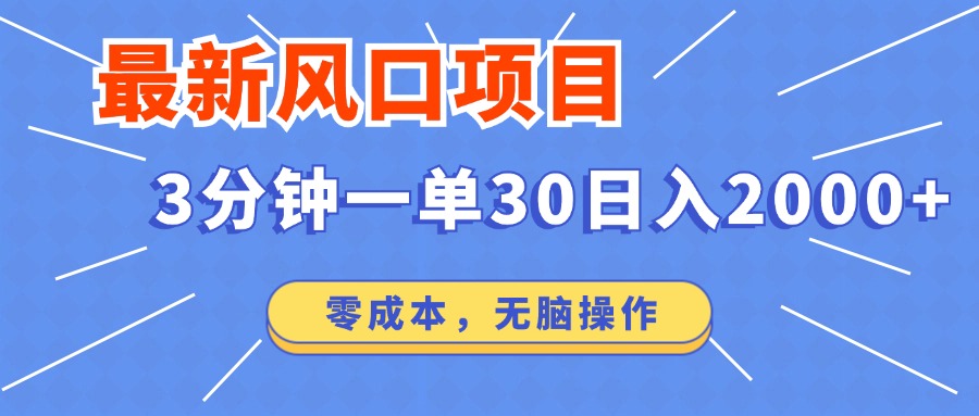 最新风口项目操作，3分钟一单30。日入2000左右，零成本，无脑操作。-徐小晨博客