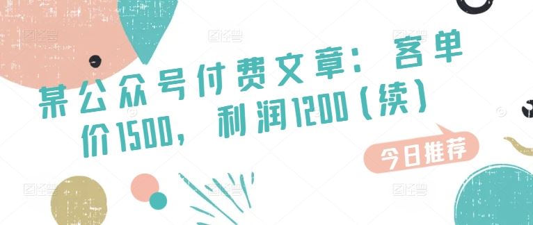 某公众号付费文章：客单价1500，利润1200(续)，市场几乎可以说是空白的-徐小晨博客