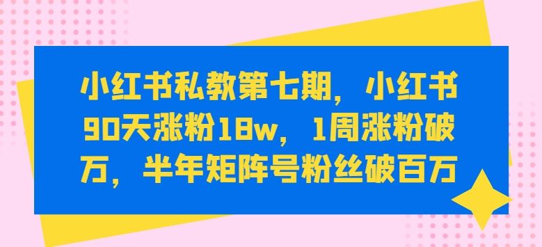 小红书私教第七期，小红书90天涨粉18w，1周涨粉破万，半年矩阵号粉丝破百万-徐小晨博客