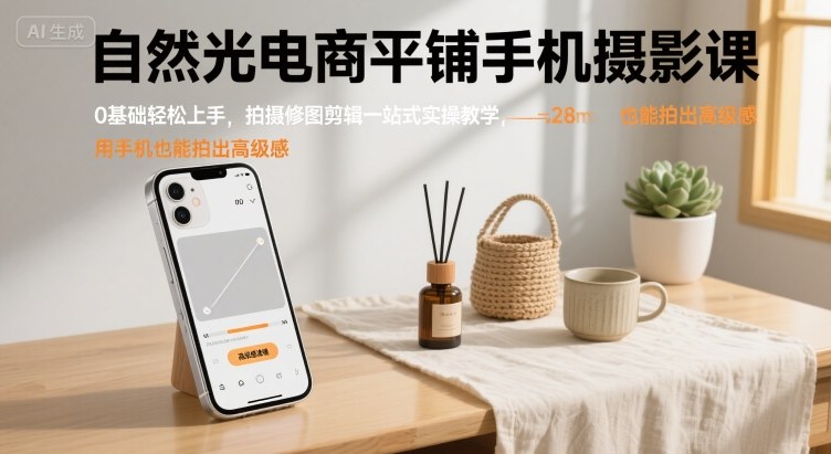 自然光电商平铺手机摄影课，0基础轻松上手，拍摄修图剪辑一站式实操教学，用手机也能拍出高级感-徐小晨博客