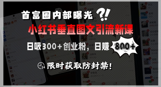 首富圈内部曝光小红书垂直图文引流新课，日吸300+创业粉，日入8张+，限时获取防封禁-徐小晨博客